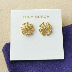 NEW Tory Burch Gold Britten Logo Stud Earrings